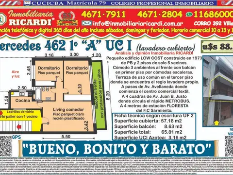 BUENO BONITO Y BARATO  3 amb. al frente balcón corrido
