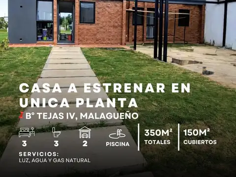 Casa En Venta A Estrenar de 3 Dormitorios y Pileta En Planta Única en Tejas 4 – Malagueño