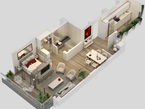 Departamento 2 ambientes con 1 baño