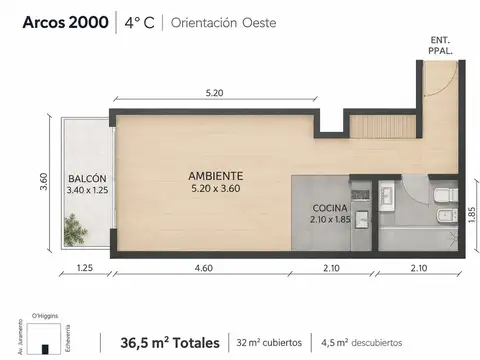 Departamento Monoambiente con 1 baño
