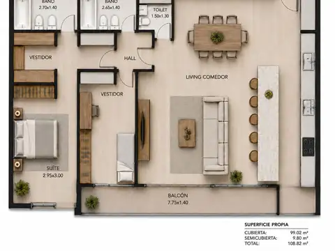 Departamento 4 ambientes con 2 baños