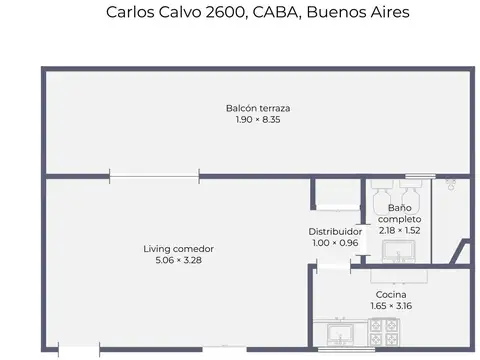 Departamento Monoambiente con 1 baño