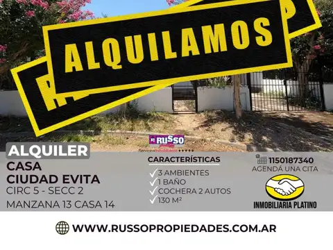 Alquiler de Casa 3 ambientes en Ciudad Evita