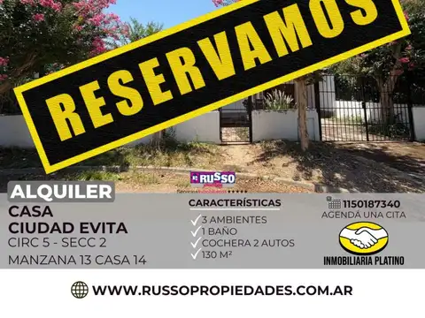 Alquiler de Casa 3 ambientes en Ciudad Evita