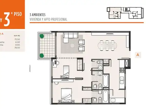 Departamento en Venta de 3 ambientes
