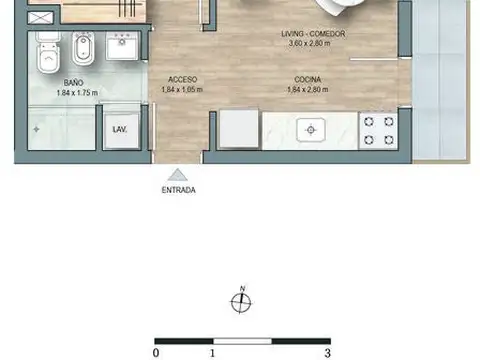 Departamento Monoambiente con 1 baño