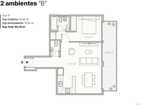 Departamento en Venta de 2 ambientes