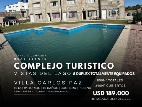 Venta Complejo Turístico 5 Duplex (30 Plazas) Y 850 m2 Terreno En Vistas Del Lago - Villa Carlos Paz