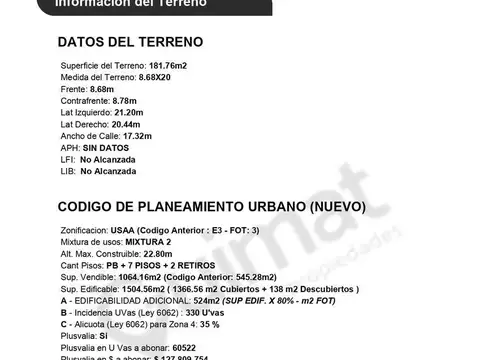 Terreno en Venta de 181,0 m2