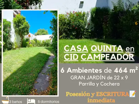 Única CASA QUINTA sobre Lote Propio de 464 m², con gran Jardín de 22 m x 9 m (190 m²), parrilla y cochera, en el corazón de Caballito