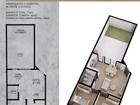 Depto Tipo Casa en Venta de 3 ambientes