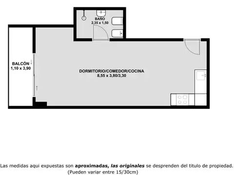 Departamento Monoambiente con 1 baño