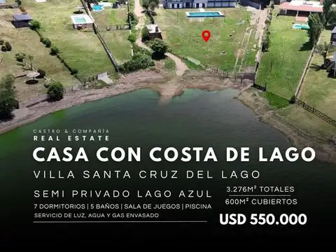 Venta Casa Con Costa De Lago De 7 Habitaciones Y 3276 m2 De Terreno En Semi Privado Lago Azul