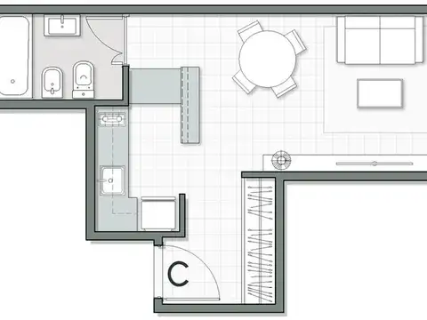 Departamento Monoambiente con 1 baño
