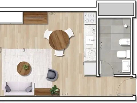 Departamento Monoambiente con 1 baño