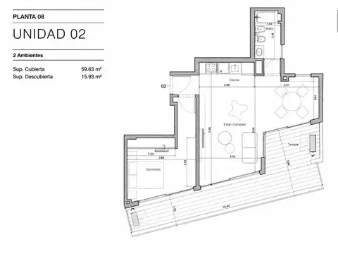 Departamento en Venta de 2 ambientes