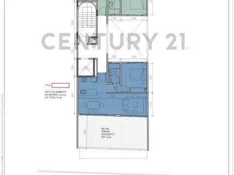 Departamento 2 ambientes con 2 baños