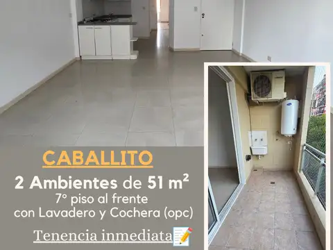 EXCELENTE 2 AMBIENTES de 51 m². MUY LUMINOSO - LIVING de un 3 o 4 amb. - SEMIPISO de CATEGORÍA con BALCÓN ATERRAZADO y LAVADERO - a METROS del SUBTE "A". Cochera opcional.
