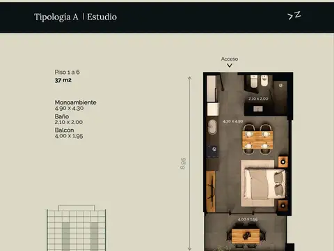 Departamento en Venta de Monoambiente