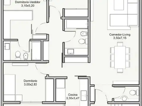 Departamento 4 ambientes con 2 baños