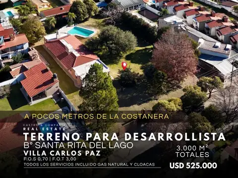 Venta Terreno Premium de 3.000 m2 En Villa Carlos Paz - Barrio Santa Rita A Metros De La Costanera