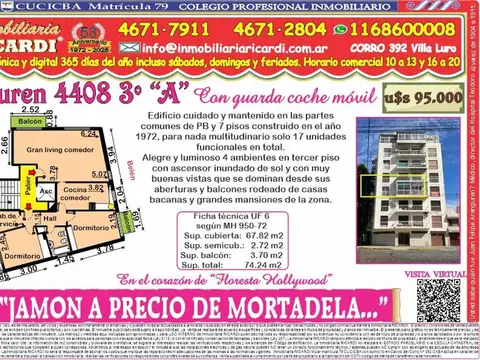 JAMON A PRECIO DE MORTADELA 4 amb al fte semip + coch cub