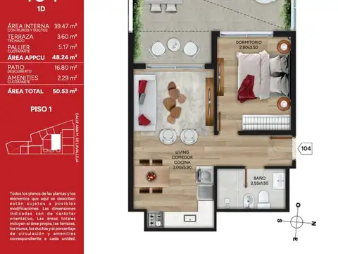 Venta Apartamento 1 Dorm Con Patio Rosso Marzo2028