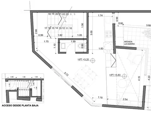 Depto Tipo Casa 3 ambientes con 2 baños