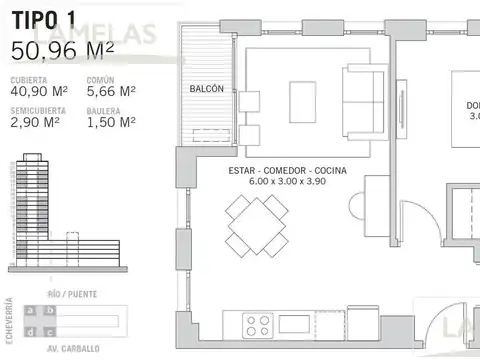 Departamento 2 ambientes con 1 baño