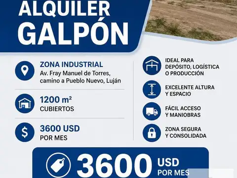 ALQUILER GALPON ZONA INDUSTRIAL LUJAN