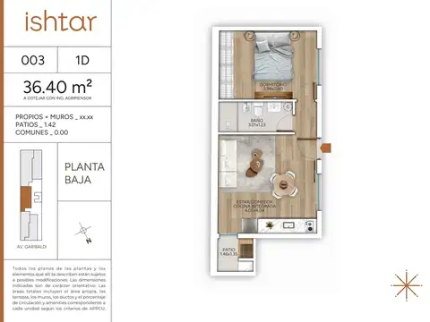 Departamento 2 ambientes con 1 baño