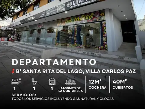VENTA DEPARTAMENTO DE 1 DOR C/COCHERA Y TERRAZA PROPIA. B° SANTA RITA, CARLOS PAZ