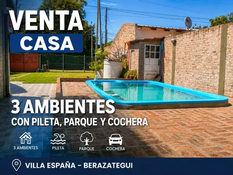 VENTA CASA 3 AMBIENTES PILETA COCHERA BERAZATEGUI