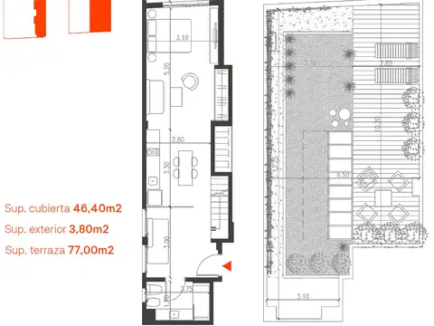 Departamento Monoambiente con 1 baño