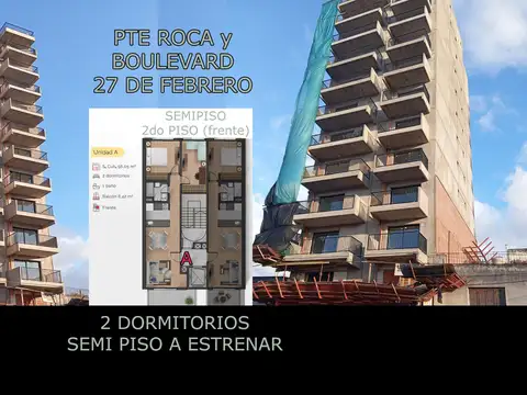 Oferta 2 Dormi Pte Roca y 27 de Febrero. Semipiso. Balcón norte.