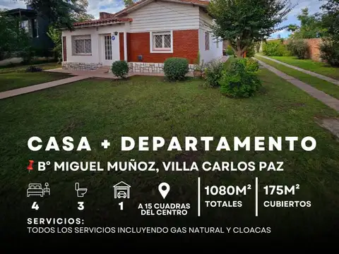 Venta CASA   DEPARTAMENTO (TODOS LOS SERVICIOS) 1.080M² DE TERRENO. Miguel Muñoz, Villa Carlos Paz