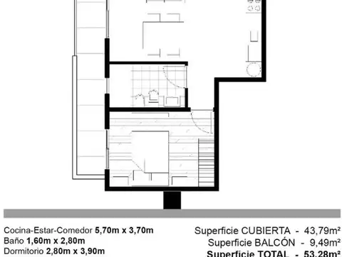 Departamento 2 ambientes con 1 baño