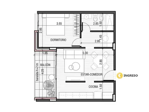 Venta departamento 1 dormitorio Funes