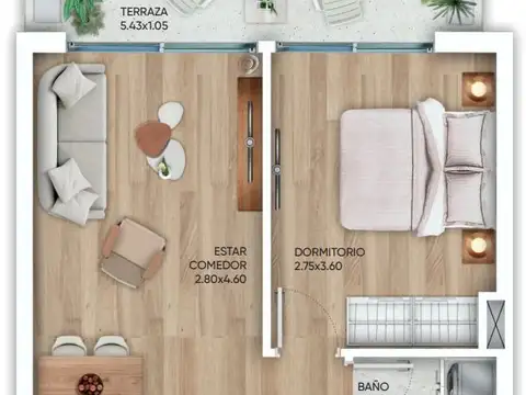 Departamento Monoambiente con 1 baño