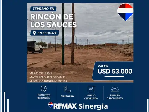 VENTA DE TERRENO EN ESQUINA RINCON DE LOS SAUCES