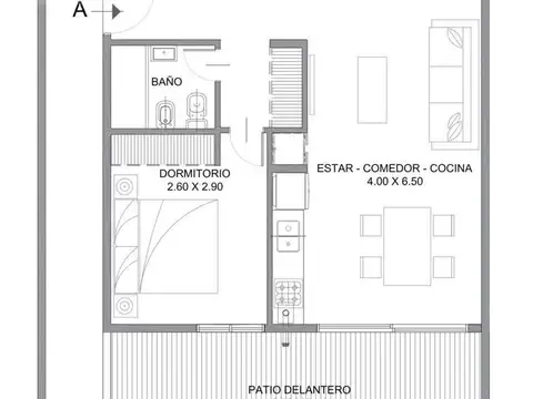 Departamento 2 ambientes con 1 baño