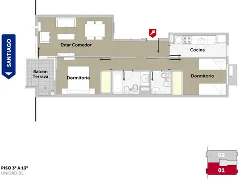 Departamento 3 ambientes con 2 baños
