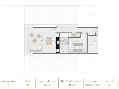 Departamento 2 ambientes con 1 baño