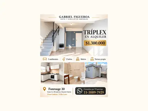 3 AMBIENTES 2 BAÑOS EN DUPLEX CON TERRAZA