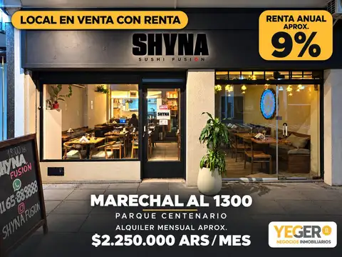 VENTA 2 LOCALES UNIFICADOS CON RENTA 7% GASTRONOMICA