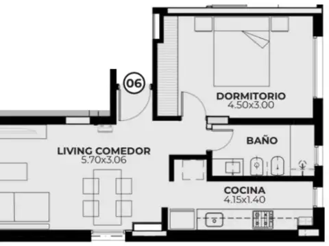 Departamento 2 ambientes con 1 baño