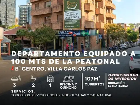 Venta Departamento Equipado 3 Dormitorios Con Cochera, Balcon Y Pileta | Centro– Villa Carlos Paz