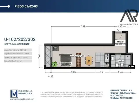 Departamento Monoambiente con 1 baño