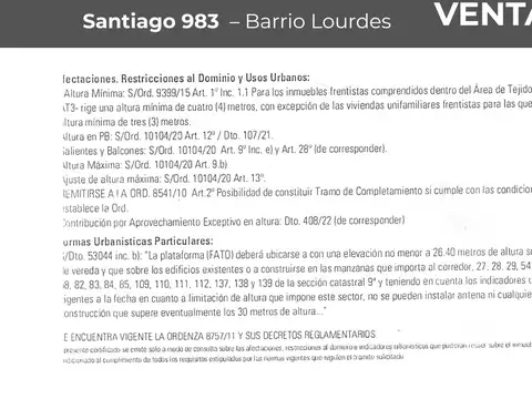 Terreno en Venta 9  mts Frente