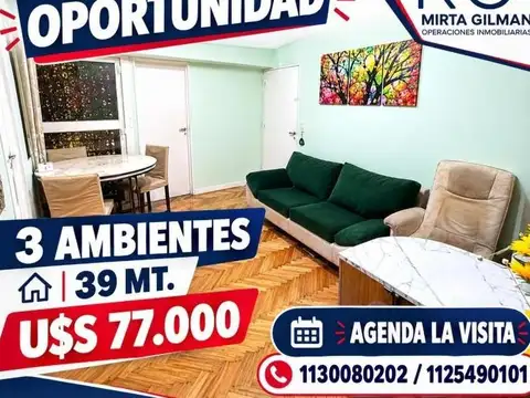 VENTA DEPARTAMENTO DE 3 AMBIENTES SOBRE AV. ANGEL GALLARDO MUY BIEN UBICADO